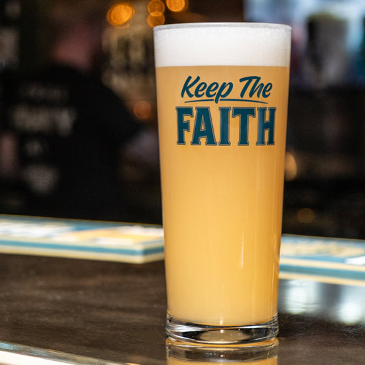 GREEN KEEP THE FAITH PINT GLASS